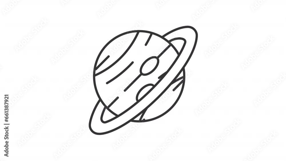 2D black thin line animation of saturn, HD video with transparent background, seamless loop 4K video representing space. 2D black thin line animation of saturn, HD video with transparent background, seamless loop 4K video representing space.