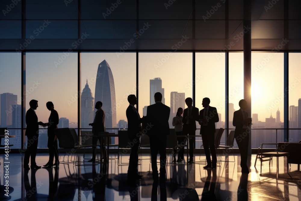 Silhouettes of diverse business people working together
