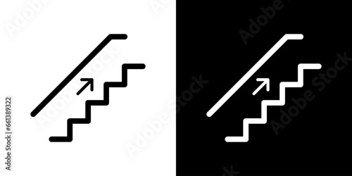 Downstairs or upstairs logo for any purposes. Up and down staircase. Stairs vector icon.