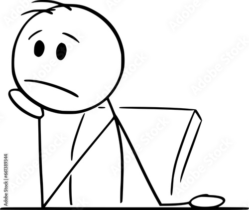 Frustrated Office Worker, Vector Cartoon Stick Figure Illustration