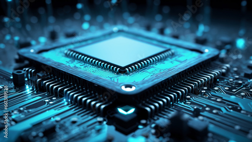 Close-up macro illustration of modern artificial intelligence mechanical learning technology microchip. 4K