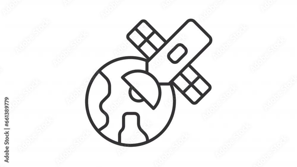 2D black thin line animation of satellite over earth, HD video with transparent background, seamless loop 4K video representing space. 2D black thin line animation of satellite over earth, HD video with transparent background, seamless loop 4K video representing space.