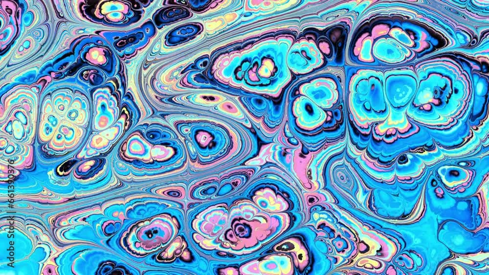 Abstract looping 4k video. Living blue marbling blue turquoise wavy psychedelic background Abstract looping 4k video. Living blue marbling blue turquoise wavy psychedelic background