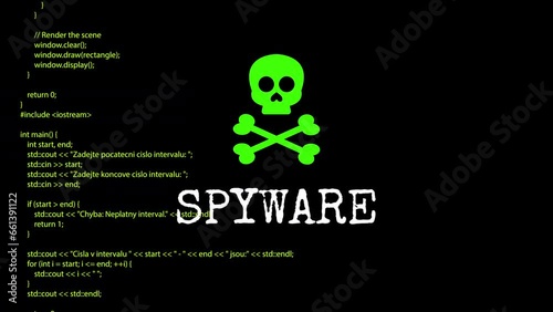 spyware Notification glitch concept with code background
