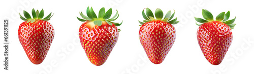 Set of red strawberries , isolated on a transparent background. PNG, cutout, or clipping path. photo