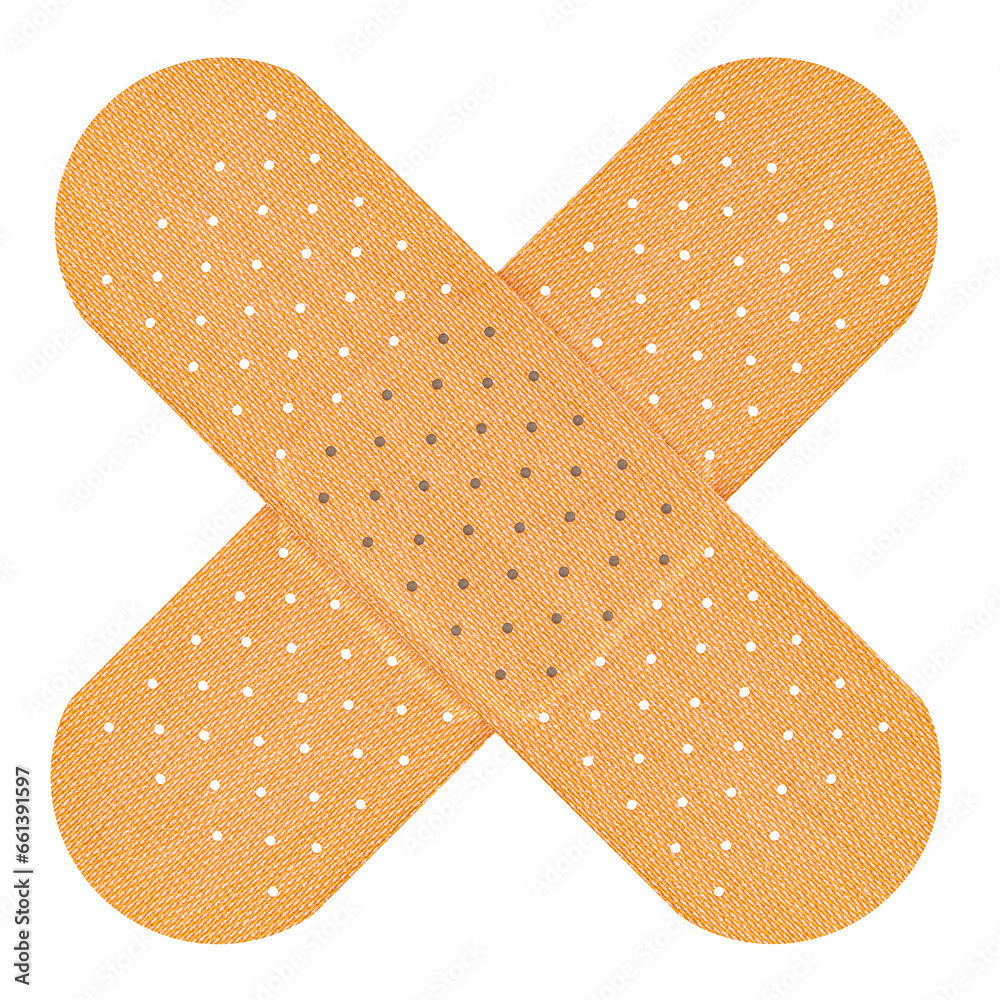 Fabric Plaster Strips. Bandage Adhesive Plaster, Cross Band Aid. 3D rendering isolated on transparent background Fabric Plaster Strips. Bandage Adhesive Plaster, Cross Band Aid. 3D rendering isolated on transparent background