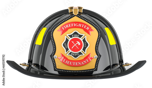Black Firefighter Helmet. 3D rendering isolated on transparent background