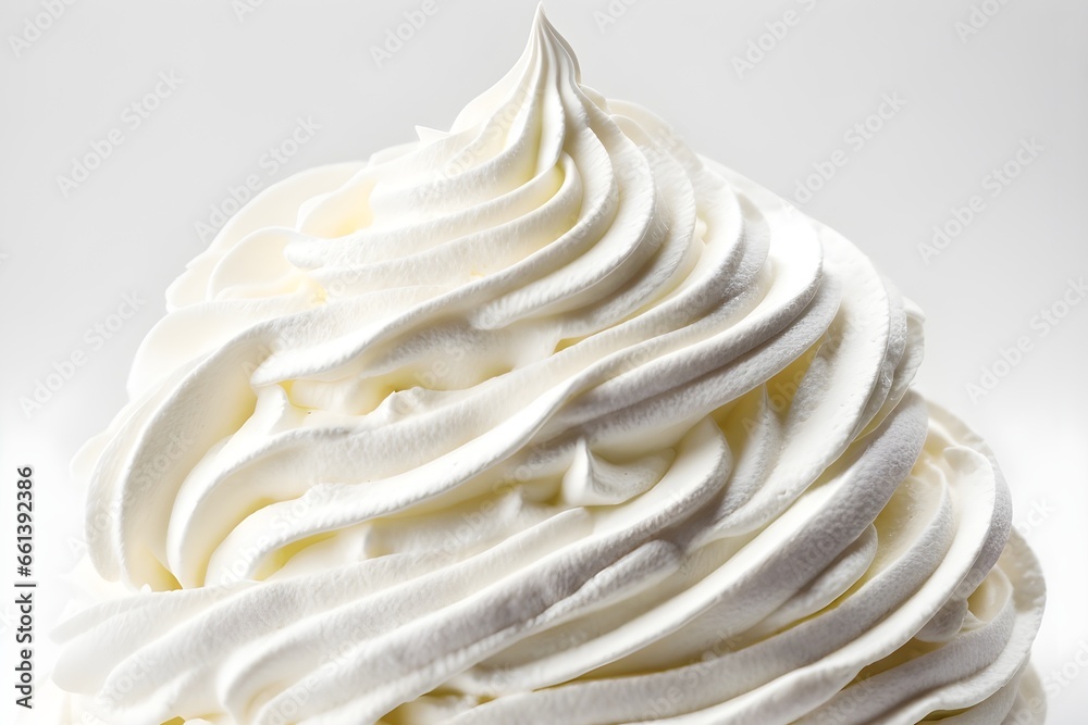Whipped cream Isolated on an white background. Generative AI. Whipped cream Isolated on an white background. Generative AI.