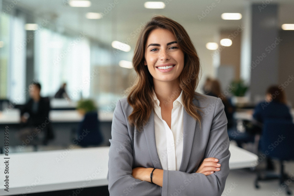 Portrait of smiling latin woman at workplace in the office. Portrait of smiling latin woman at workplace in the office.