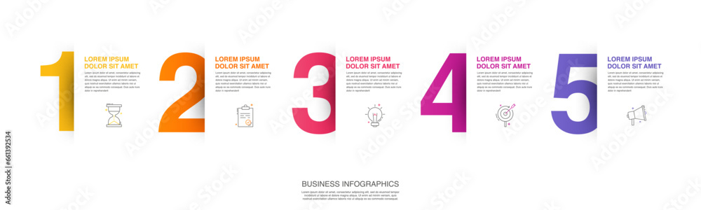 Modern vector flat illustration. Line infographic numbers template with five elements, icons. Timeline designed for business, presentations, web design, interface, diagrams with 5 steps Modern vector flat illustration. Line infographic numbers template with five elements, icons. Timeline designed for business, presentations, web design, interface, diagrams with 5 steps