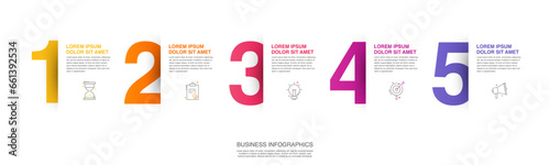 Modern vector flat illustration. Line infographic numbers template with five elements, icons. Timeline designed for business, presentations, web design, interface, diagrams with 5 steps