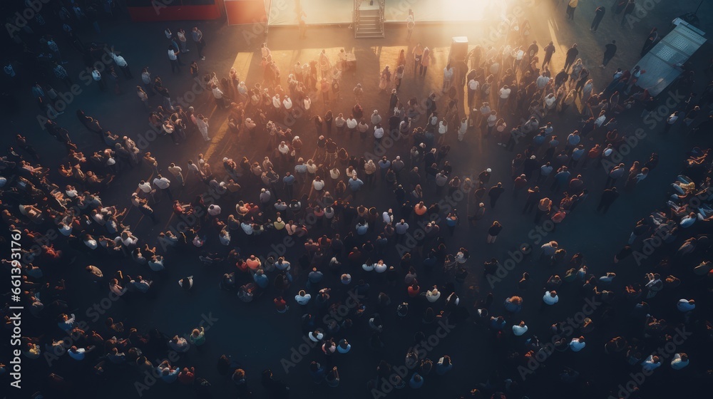 Crowd of people watching concert, AI generated Image - obrazy, fototapety, plakaty 