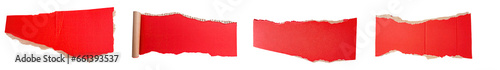 Set of red torn cardboard empty paper, isolated on white or transparent background with clipping path, cut-out
