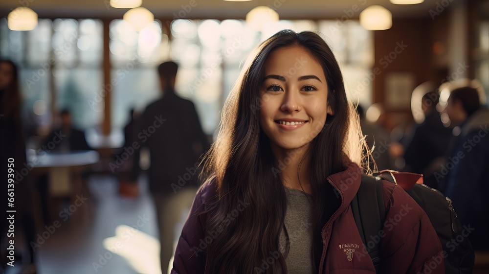 Confident female student smiling outdoors at a university Confident female student smiling outdoors at a university