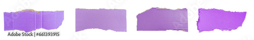 collection of blank ripped violet  torn cardboard piece, copy space for text ,note paper piece label , isolated on a transparent background. PNG, cutout, or clipping path	
 photo
