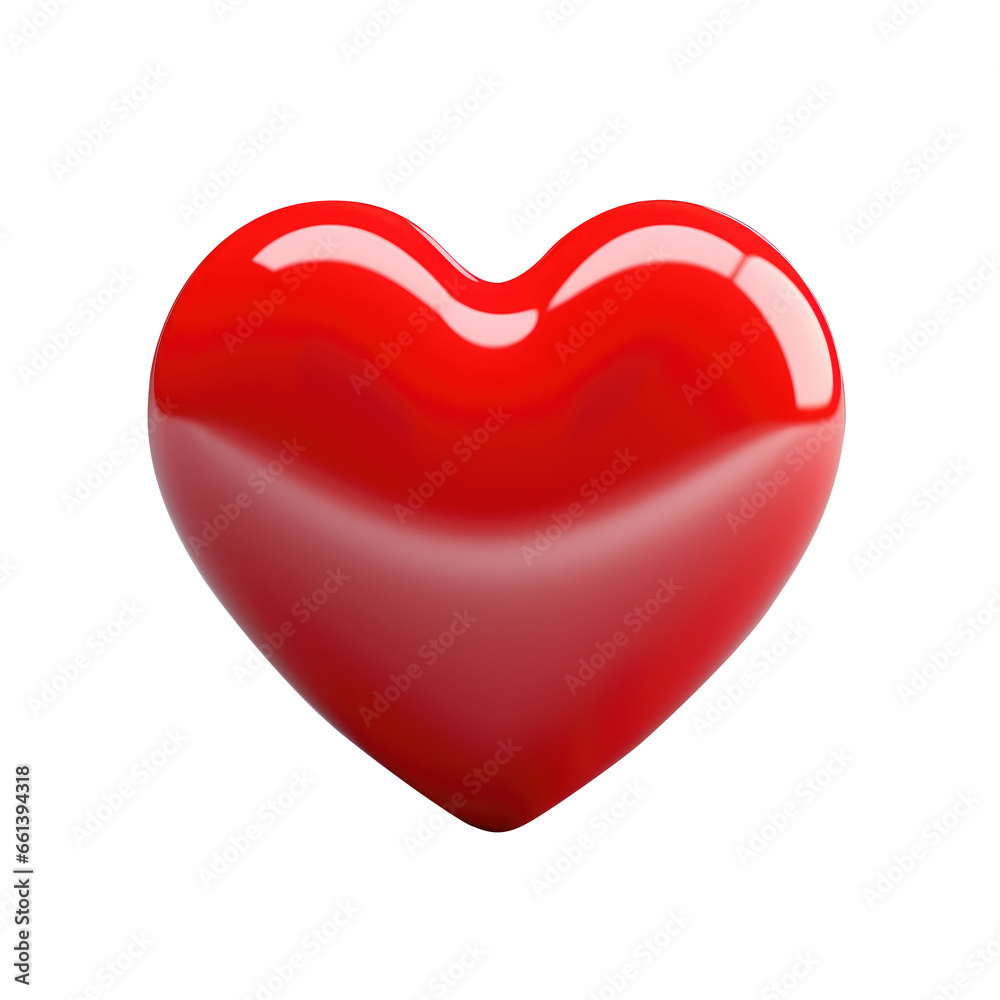 3d red heart shape glossy surface. Isolated on transparent background