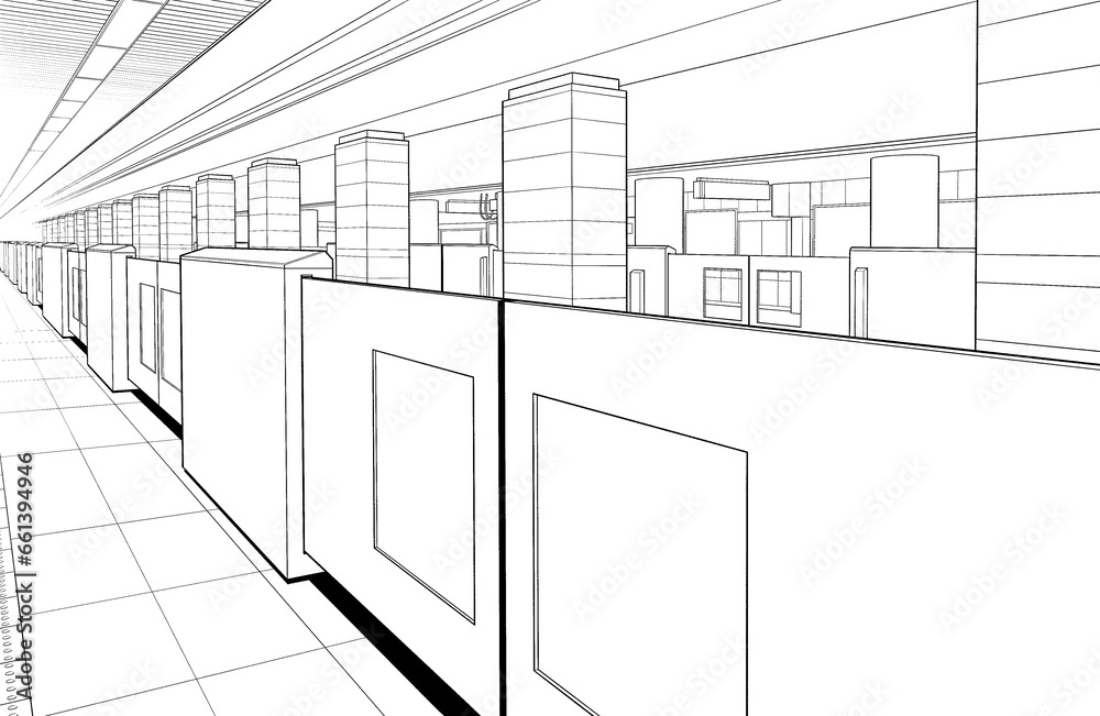 漫画風ペン画イラスト 駅_地下鉄 漫画風ペン画イラスト 駅_地下鉄