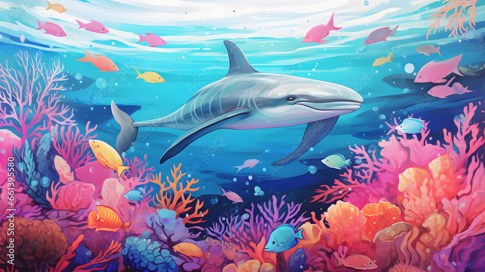 Obraz premium Illustration of a diverse group of marine animals