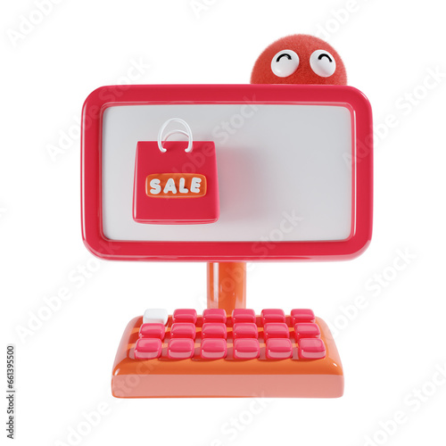 sale market store in red theme wth doll photo