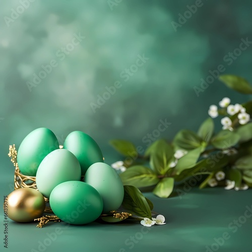 easter eggs on green background