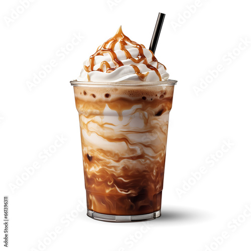 Frappuccino in plastic takeaway cup. Generative AI