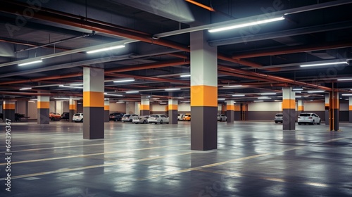 a well-lit and secure parking garage, emphasizing safety measures that protect vehicles and pedestrians alike photo