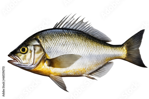 a single raw fresh fish dorado isolated on white background with clipping path full depth of field