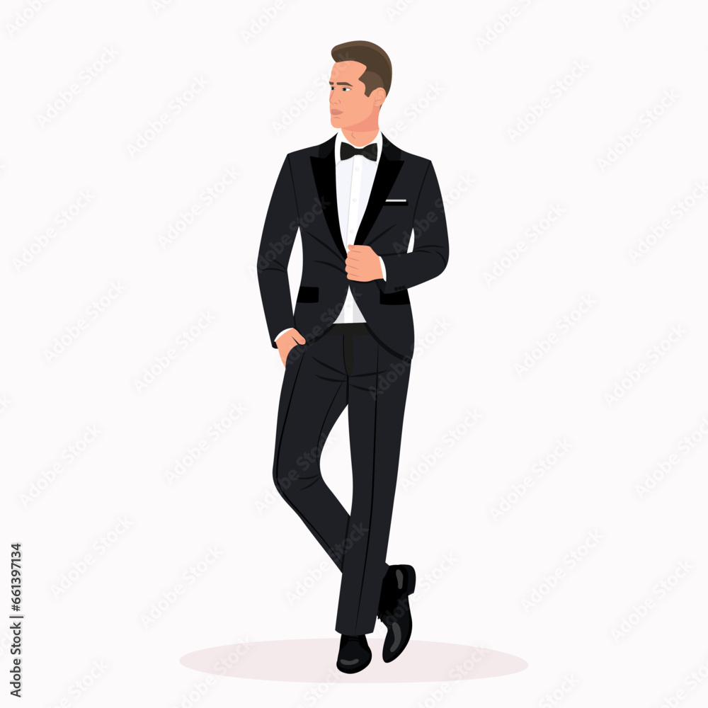 Man in black tuxedo with bow tie. Man in black tuxedo with bow tie.