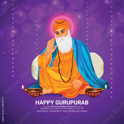 Guru nanak jayanti celebration greeting card with vector illustration