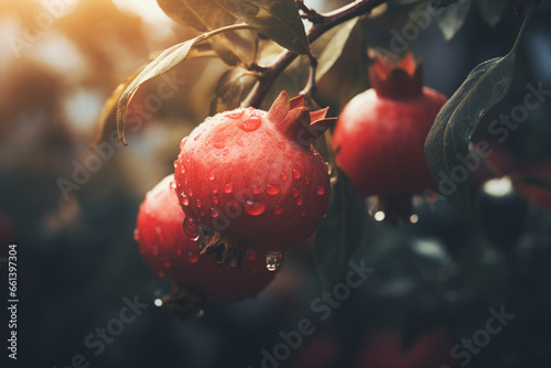 Ripe pomegranates on tree © alisaaa