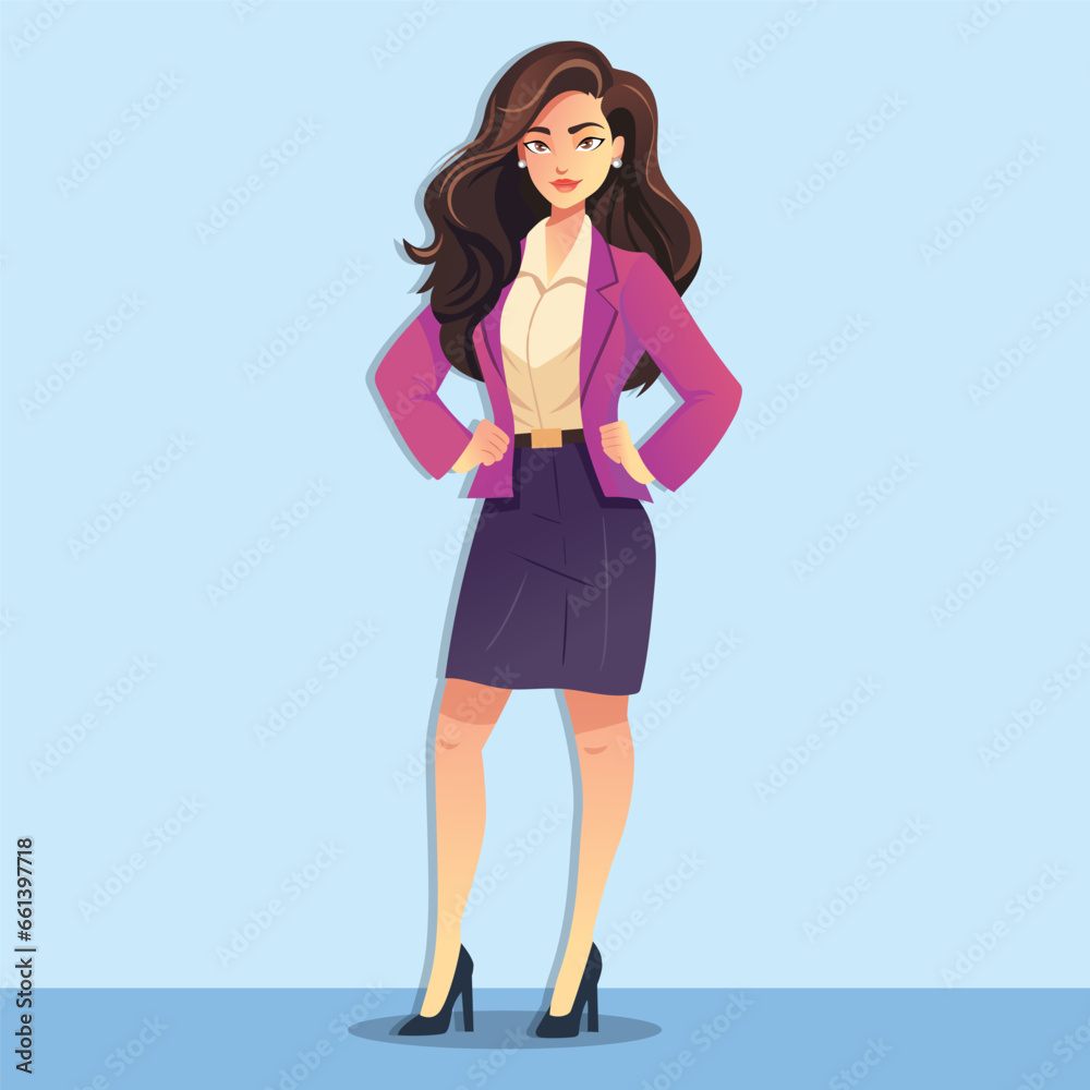 Fototapeta premium Beautiful business woman in a suit. Vector illustration in cartoon style