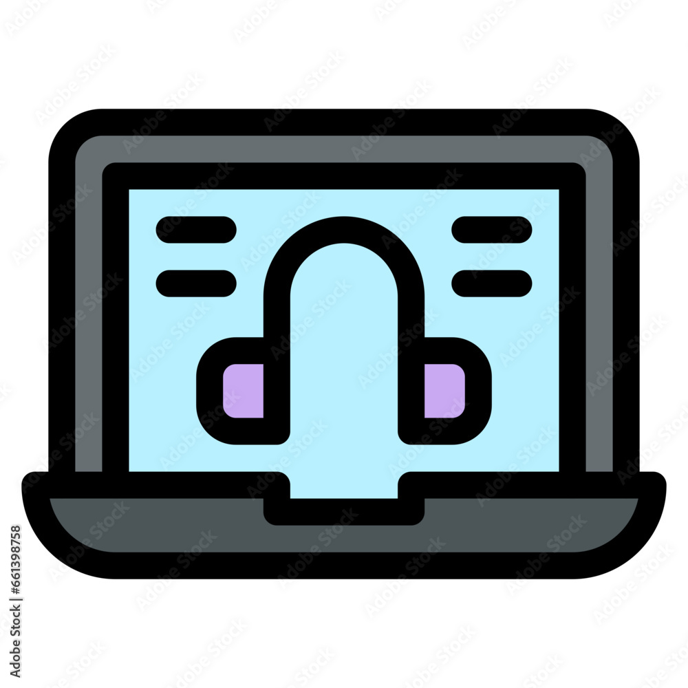 Vector Icon Online Support, Headset, Video Calling, Call Center, Laptop Vector Icon Online Support, Headset, Video Calling, Call Center, Laptop