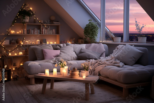 Scandinavian Style Living Room In The Evening