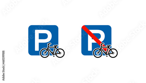 bike parking icon set, no parking for bicycles, sign