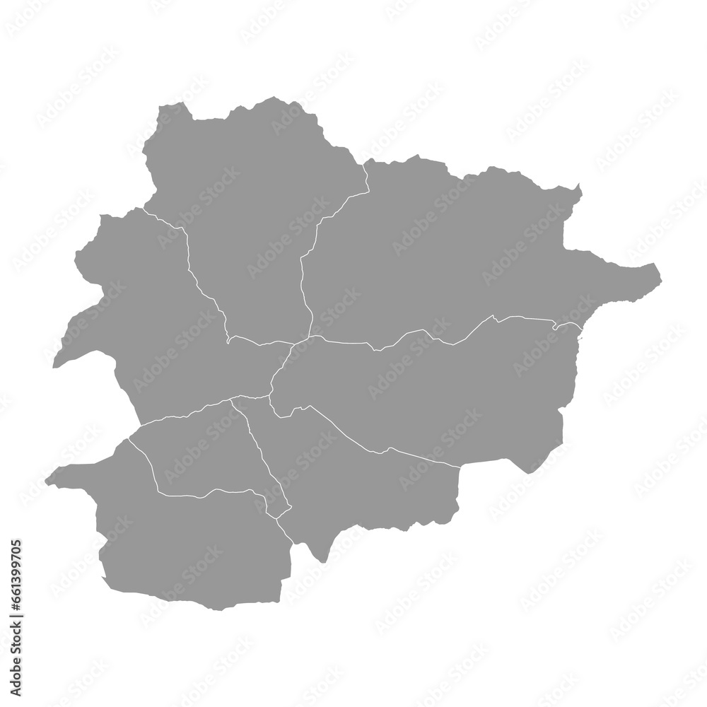 Principality of Andorra map with administrative divisions.