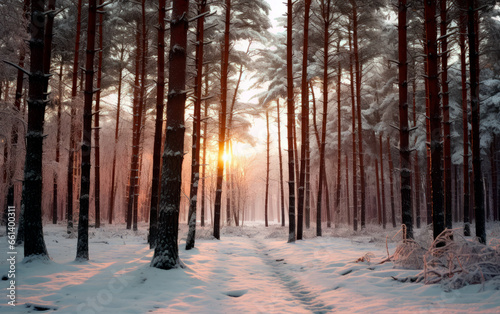 Sunset in the woods during winter. © Elena Uve