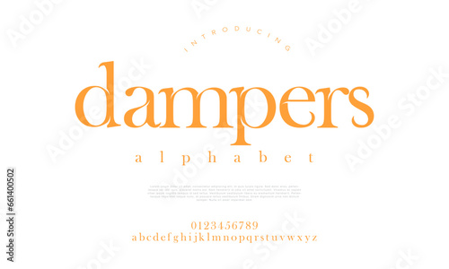 Dampers premium luxury elegant alphabet letters and numbers. Elegant wedding typography classic serif font decorative vintage retro. Creative vector illustration