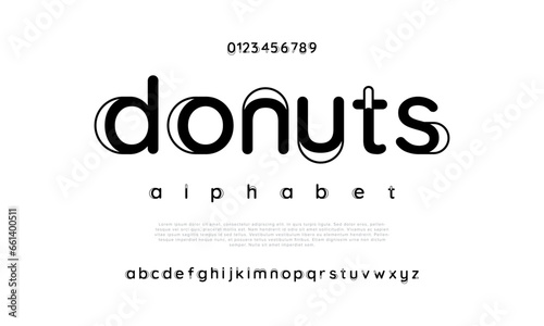 Donuts creative modern urban alphabet font. Digital abstract moslem, futuristic, fashion, sport, minimal technology typography. Simple numeric vector illustration