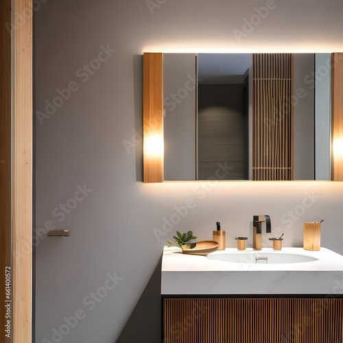 A tranquil  spa-inspired bathroom with a Japanese soaking tub  teak accents  and bamboo plants5  Generative AI