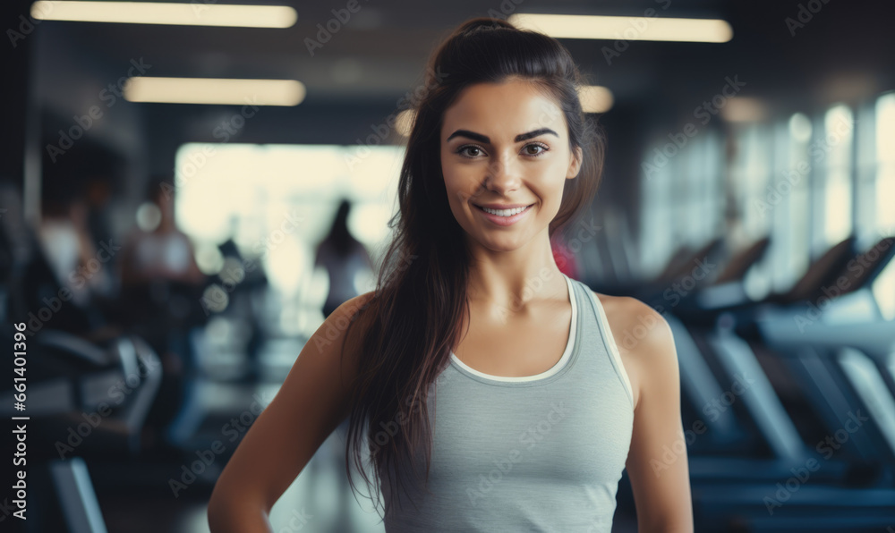 portrait of young female fitness woman in gym