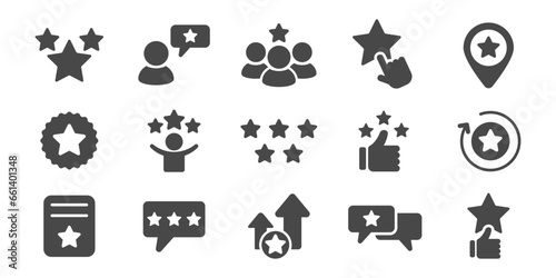 Benefits, award, winner, rating, rate star vector icon set