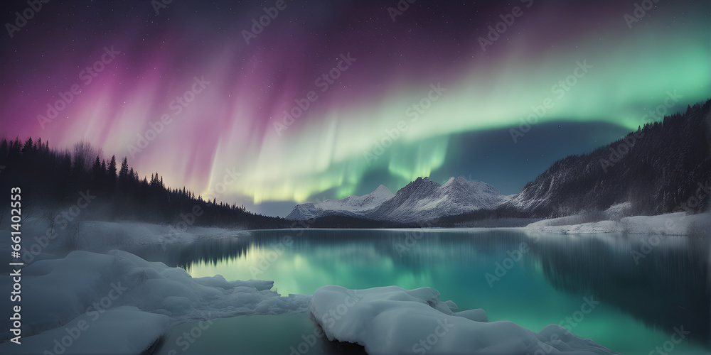 Naklejka premium Aurora light travel holiday or vacation concept and empty space for design