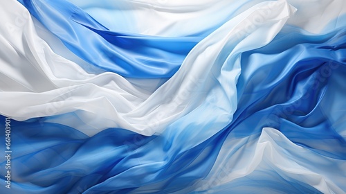 Abstract digital background or texture design of Israeli flag colors, Israel national country symbol illustration wavy silk fabric background
