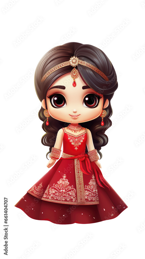 cute caricature of an Indian bride dressed in red attire cute caricature of an Indian bride dressed in red attire