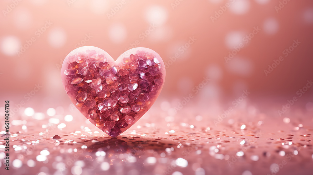 Glitter heart dissolving into pieces on pink background, Valentines day, broken heart. generative ai