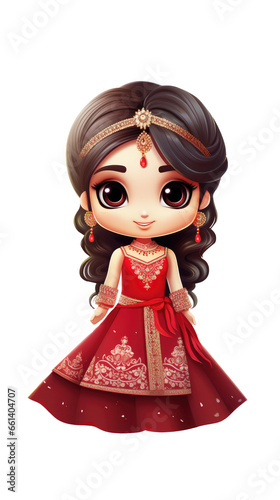 cute caricature of an Indian bride dressed in red attire