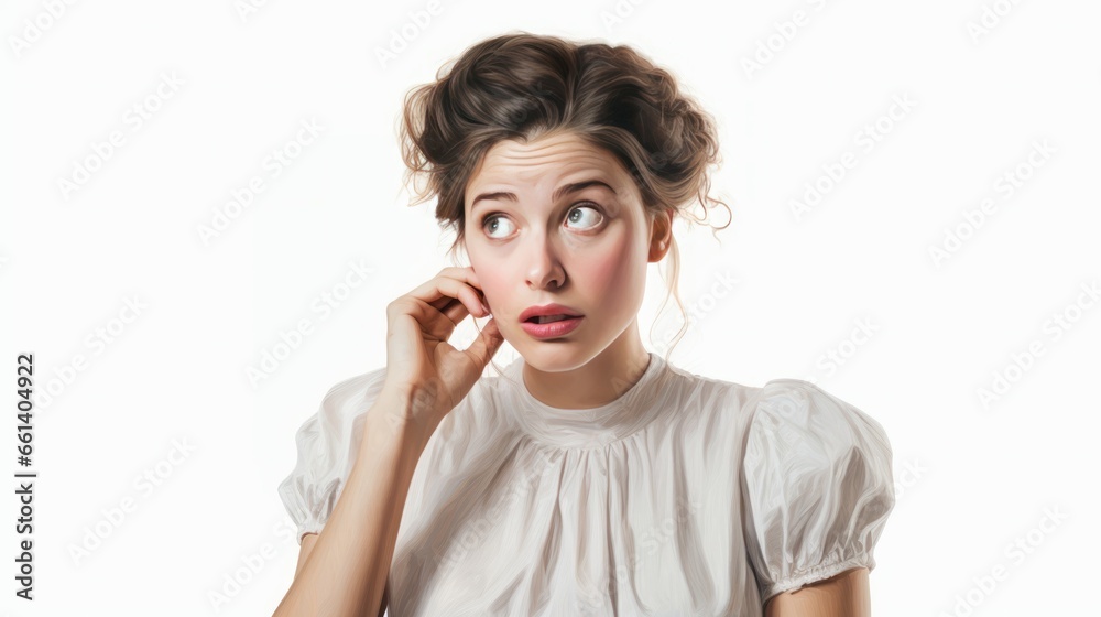 Woman in the white dress thinking about something Woman in the white dress thinking about something