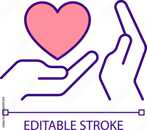 2D editable excessive caretaking icon representing codependent relationship, isolated vector, thin linear illustration.