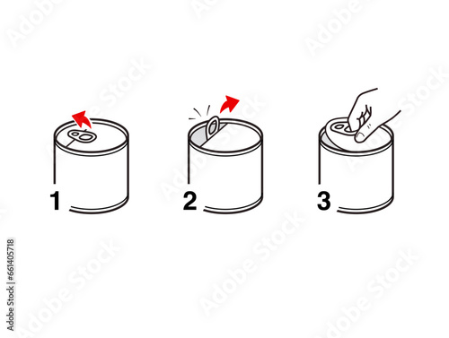 A set of icons for can with easy-open lid. Set for package, shows the place of opening. Vector elements. Ready and simple to use for your design. EPS10.