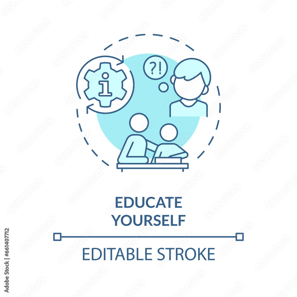 2D editable thin line icon educate yourself concept, isolated monochromatic vector, blue illustration representing parenting children with health issues. 2D editable thin line icon educate yourself concept, isolated monochromatic vector, blue illustration representing parenting children with health issues.
